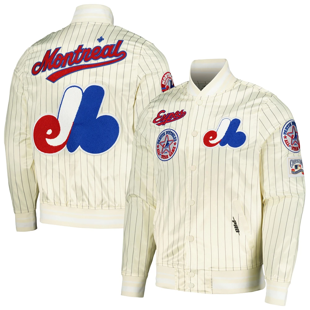 Men's Pro Standard Cream Montreal Expos Cooperstown Collection Pinstripe Retro Classic Satin Full-Snap Jacket