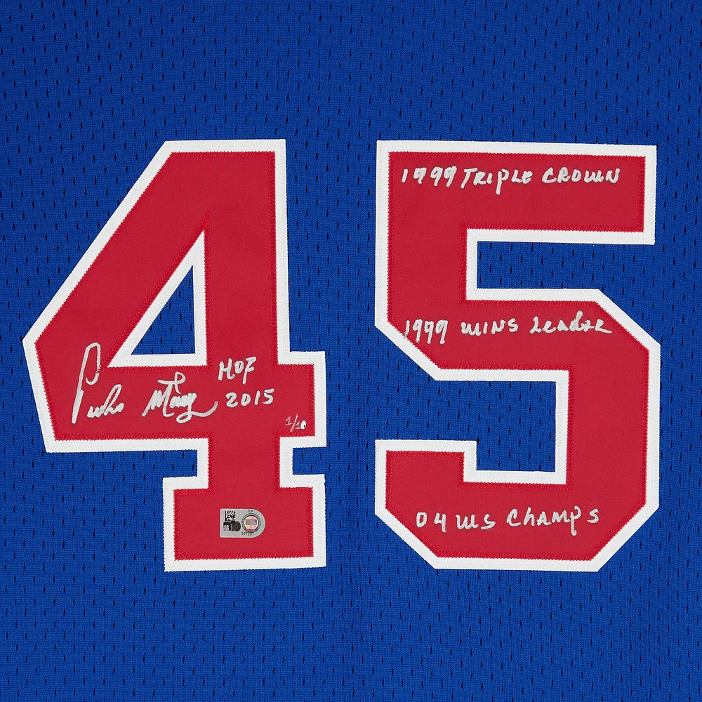Pedro Martinez Montreal Expos Autographed Blue Mitchell & Ness Replica Jersey with Multiple Inscriptions - Limited Edition #1/10
