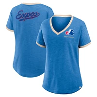T-shirt à col en V bleu fanatiques pour femmes de la collection Cooperstown des Expos Montréal Binge Worthy Stadium Slub