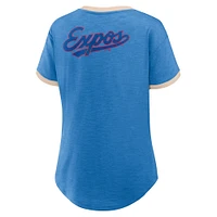 T-shirt à col en V bleu fanatiques pour femmes de la collection Cooperstown des Expos Montréal Binge Worthy Stadium Slub