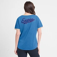 T-shirt à col en V bleu fanatiques pour femmes de la collection Cooperstown des Expos Montréal Binge Worthy Stadium Slub