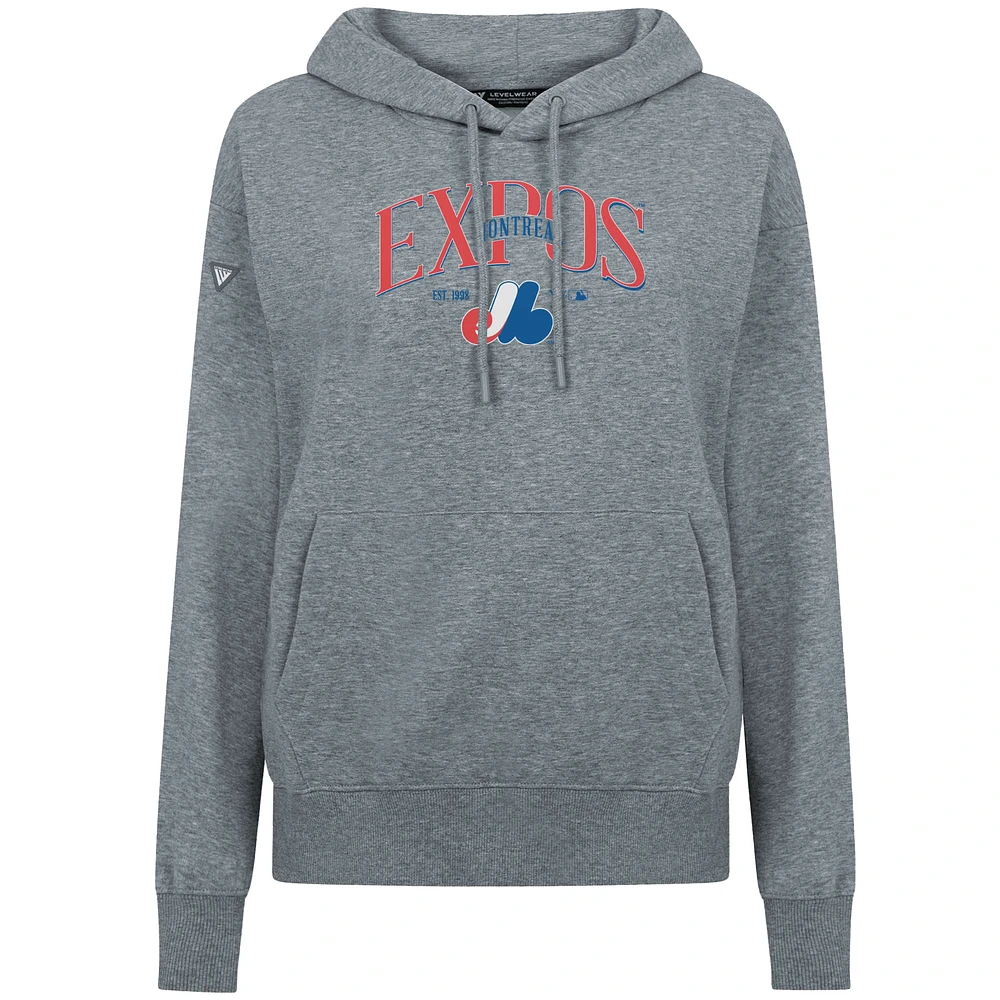 Women's Levelwear Gray Montreal Expos  Adorn Throwback Spellout Pullover Hoodie