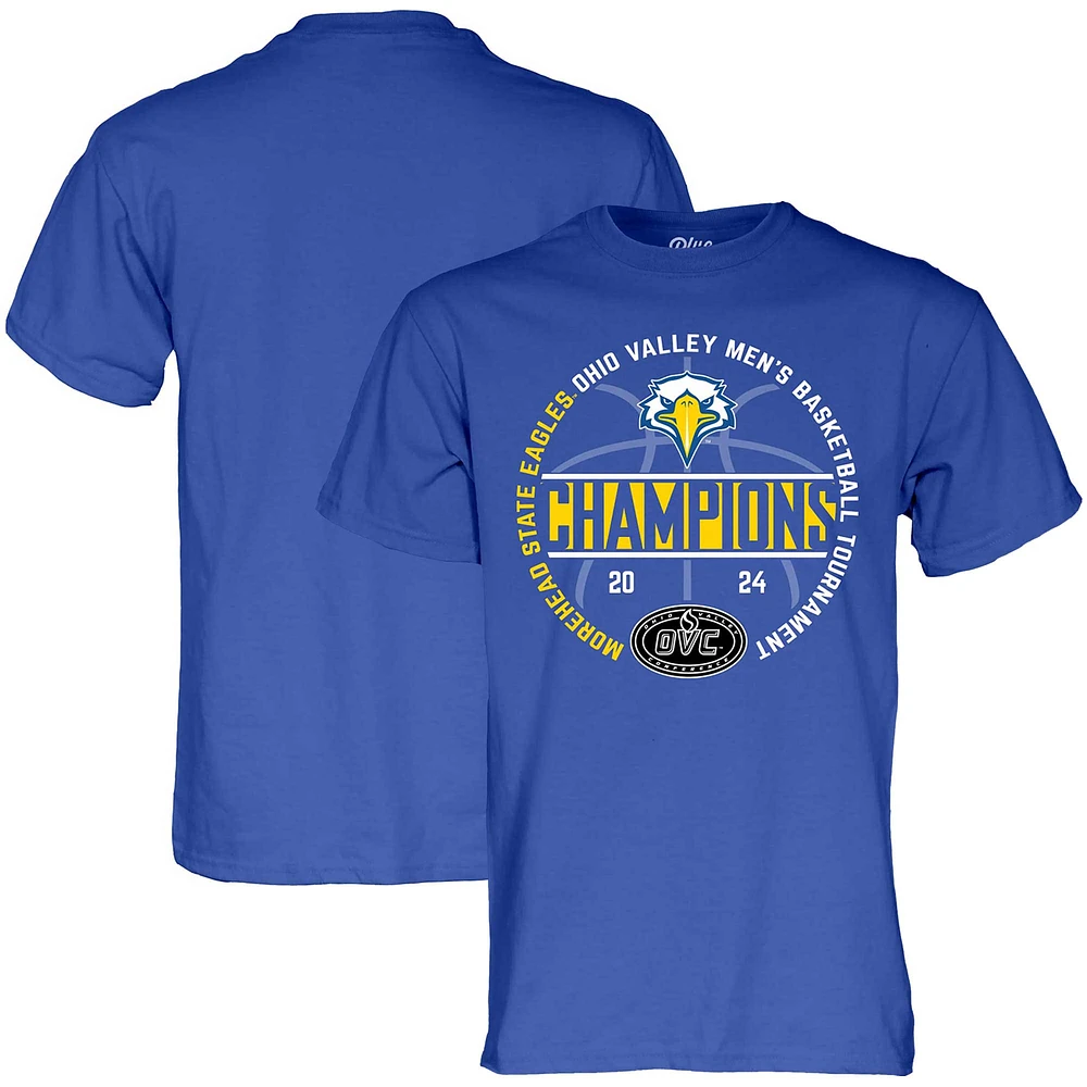 T-shirt unisexe bleu 84 Morehead State Eagles 2024 OVC pour hommes, tournoi de conférence basket-ball, champions du