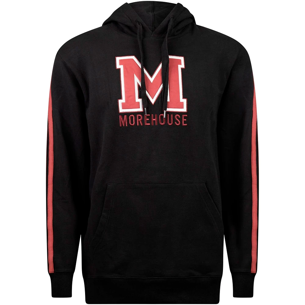 Men's Black Morehouse Maroon Tigers Striped Oversized Print Pullover Hoodie