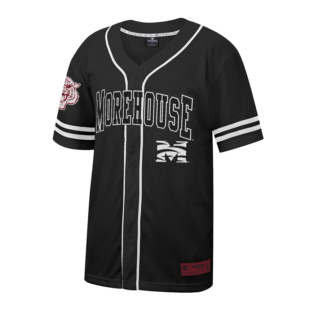 Maillot de baseball boutonné en maille Free Spirited Morehouse Maroon Tigers Colosseum noir pour hommes