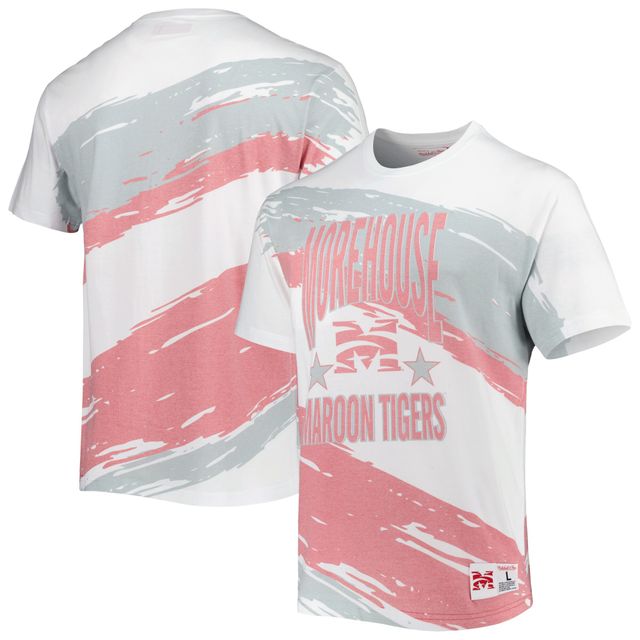 T-shirt blanc sublimé au pinceau pour hommes Mitchell & Ness Morehouse Maroon Tigers