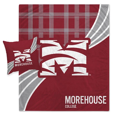 Morehouse Maroon Tigers Plaid Wave Ensemble de couverture et oreiller en flanelle polaire