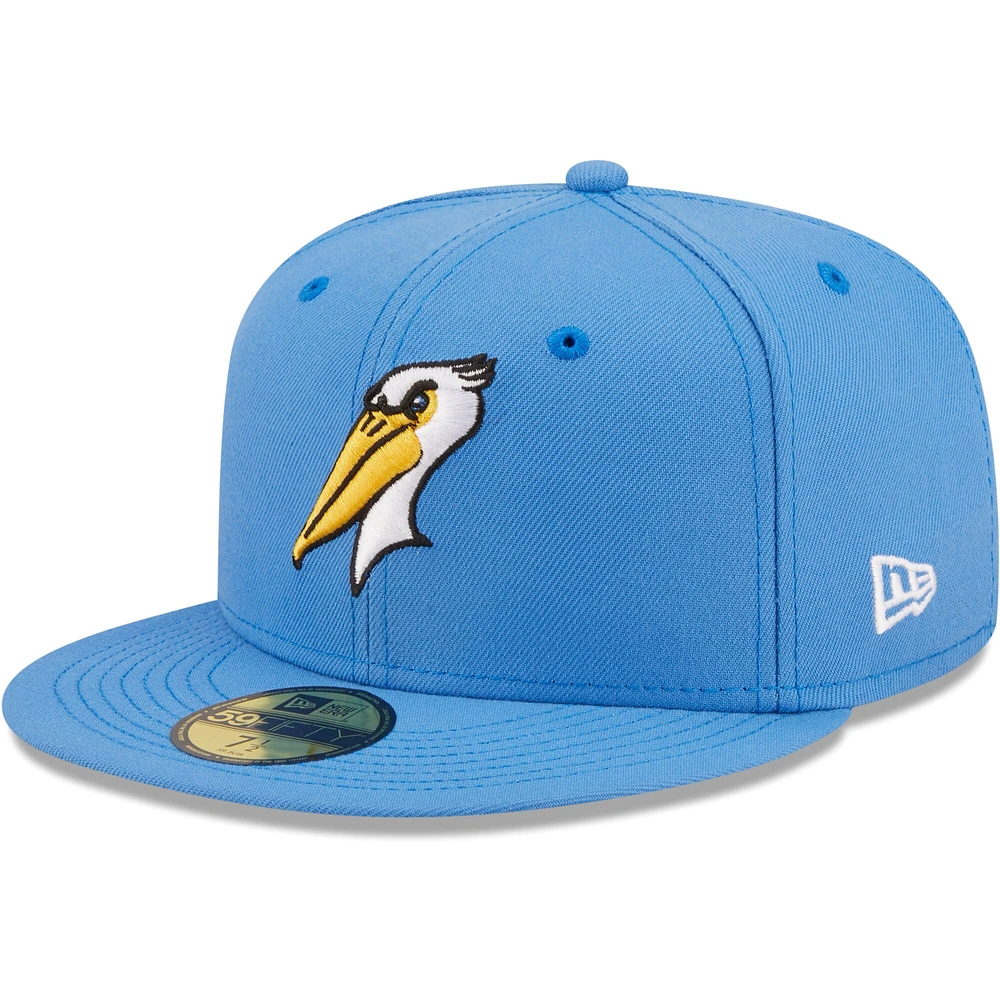 Casquette ajustée New Era Myrtle Beach Pelicans Authentic Collection 59FIFTY bleu clair pour homme