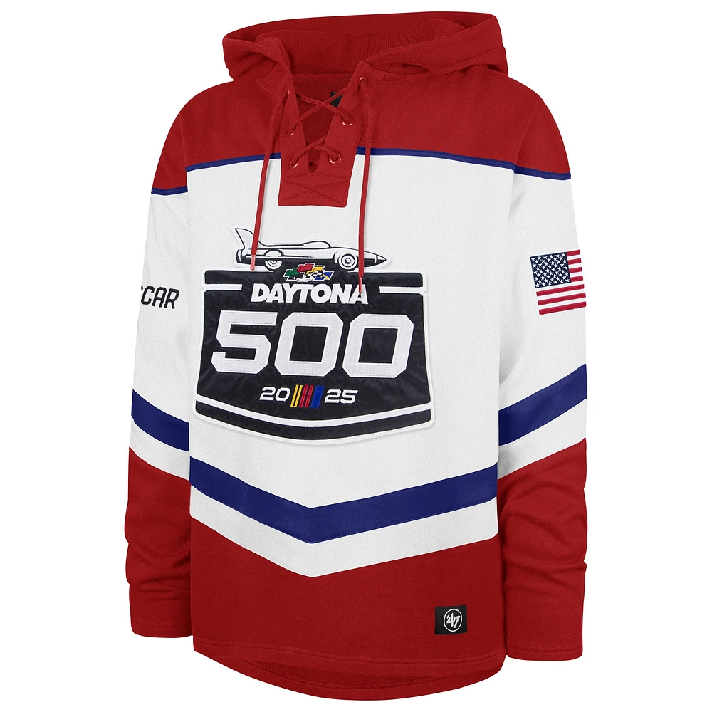 Men's '47 White 2025 Daytona 500 Lacer Pullover Hoodie