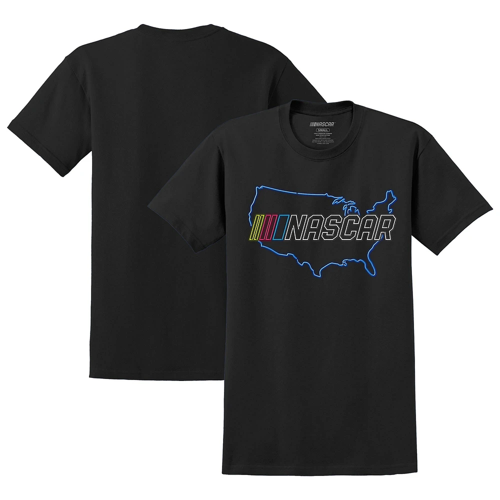 T-shirt noir NASCAR Neon Map pour hommes