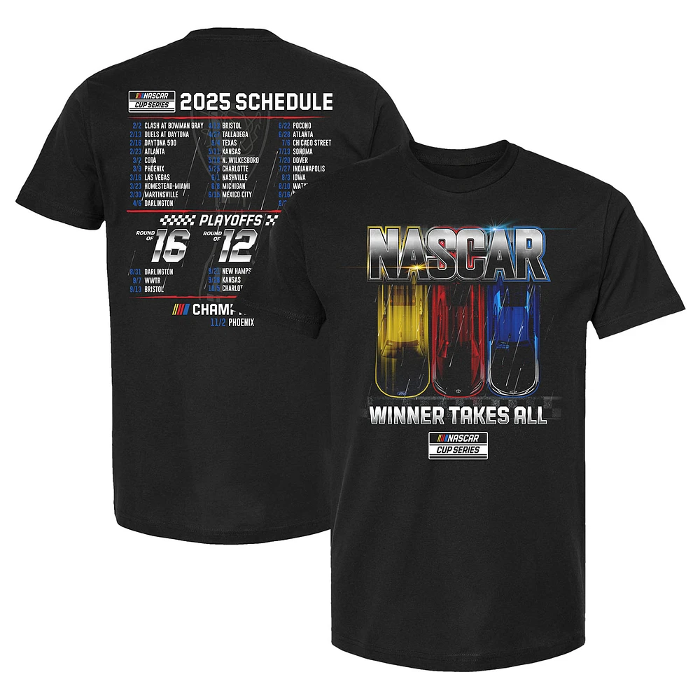 T-shirt noir à damier pour homme avec calendrier de la NASCAR Cup Series 2025