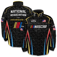 Veste d'uniforme en nylon à boutons-pression pour homme, motif drapeau damier, noir, NASCAR