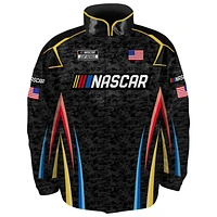 Veste d'uniforme en nylon à boutons-pression pour homme, motif drapeau damier, noir, NASCAR