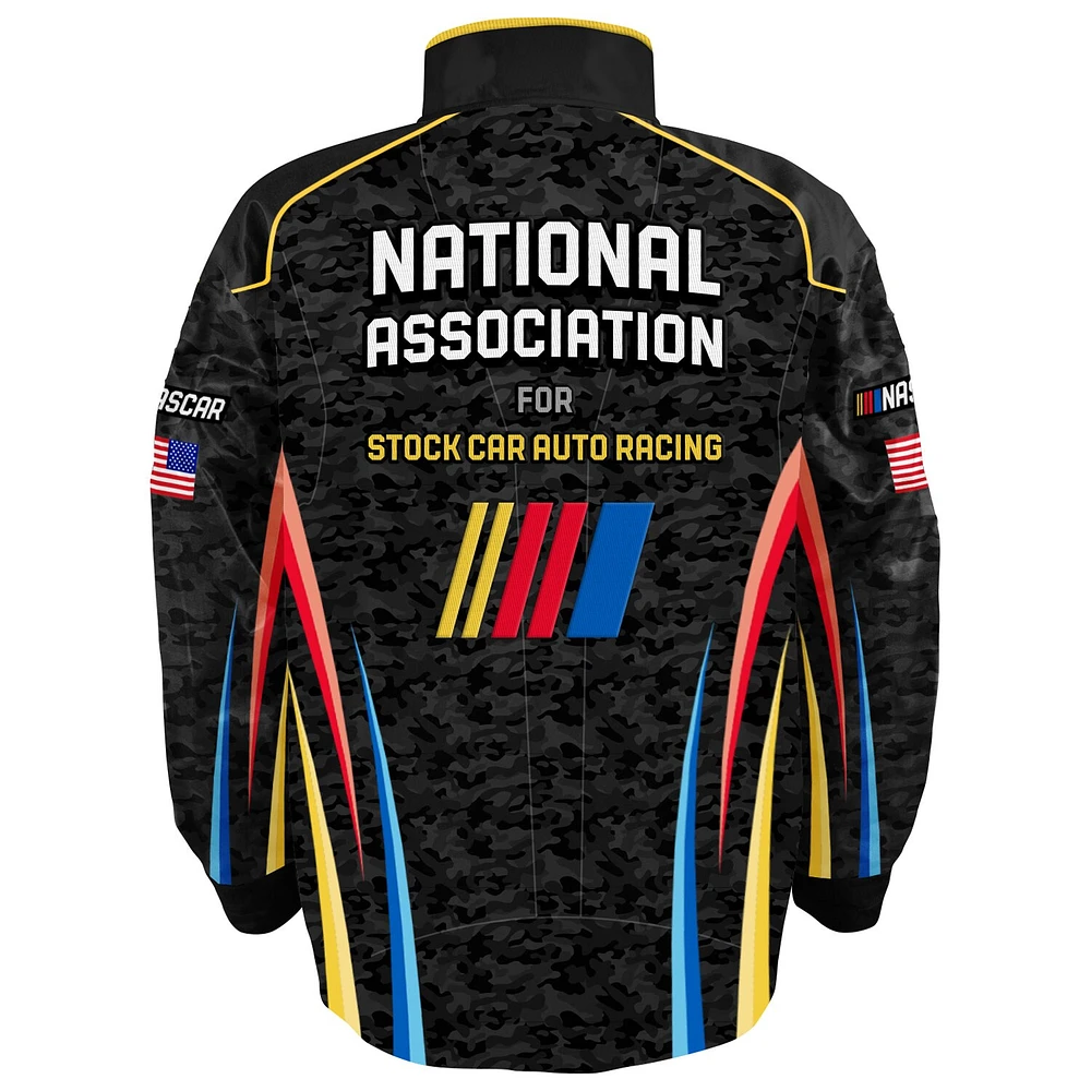 Veste d'uniforme en nylon à boutons-pression pour homme, motif drapeau damier, noir, NASCAR
