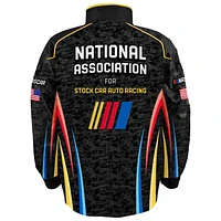 Veste d'uniforme en nylon à boutons-pression pour homme, motif drapeau damier, noir, NASCAR