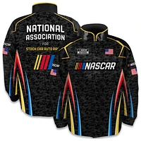 Veste d'uniforme en nylon à boutons-pression pour homme, motif drapeau damier, noir, NASCAR