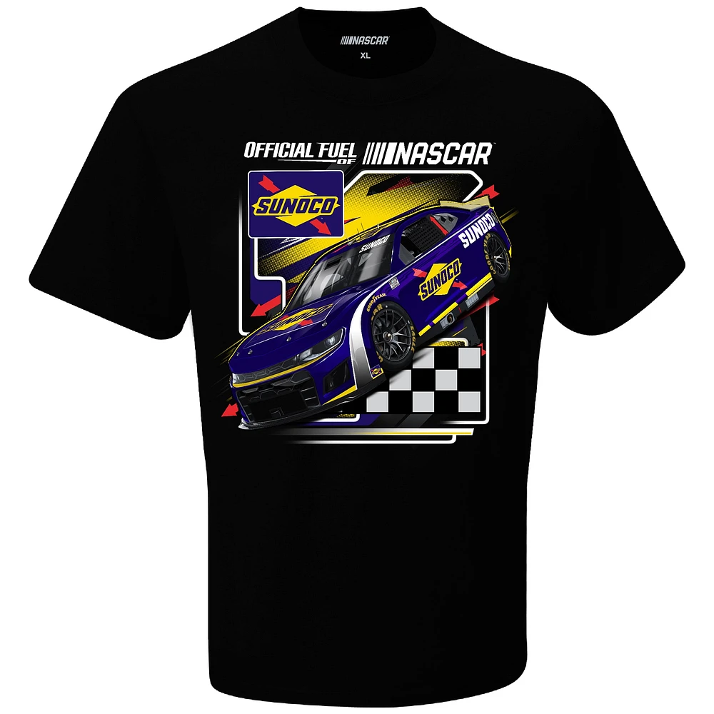 T-shirt de sport à damier pour homme, noir, NASCAR, Sunoco Car