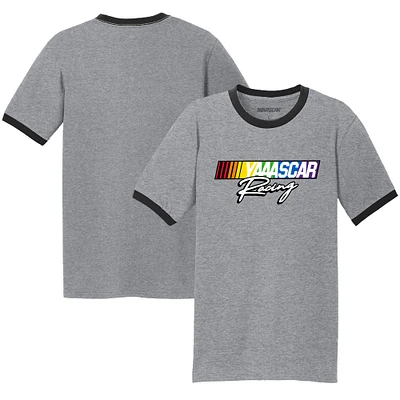 T-shirt de course NASCAR gris pour homme avec drapeau à damier