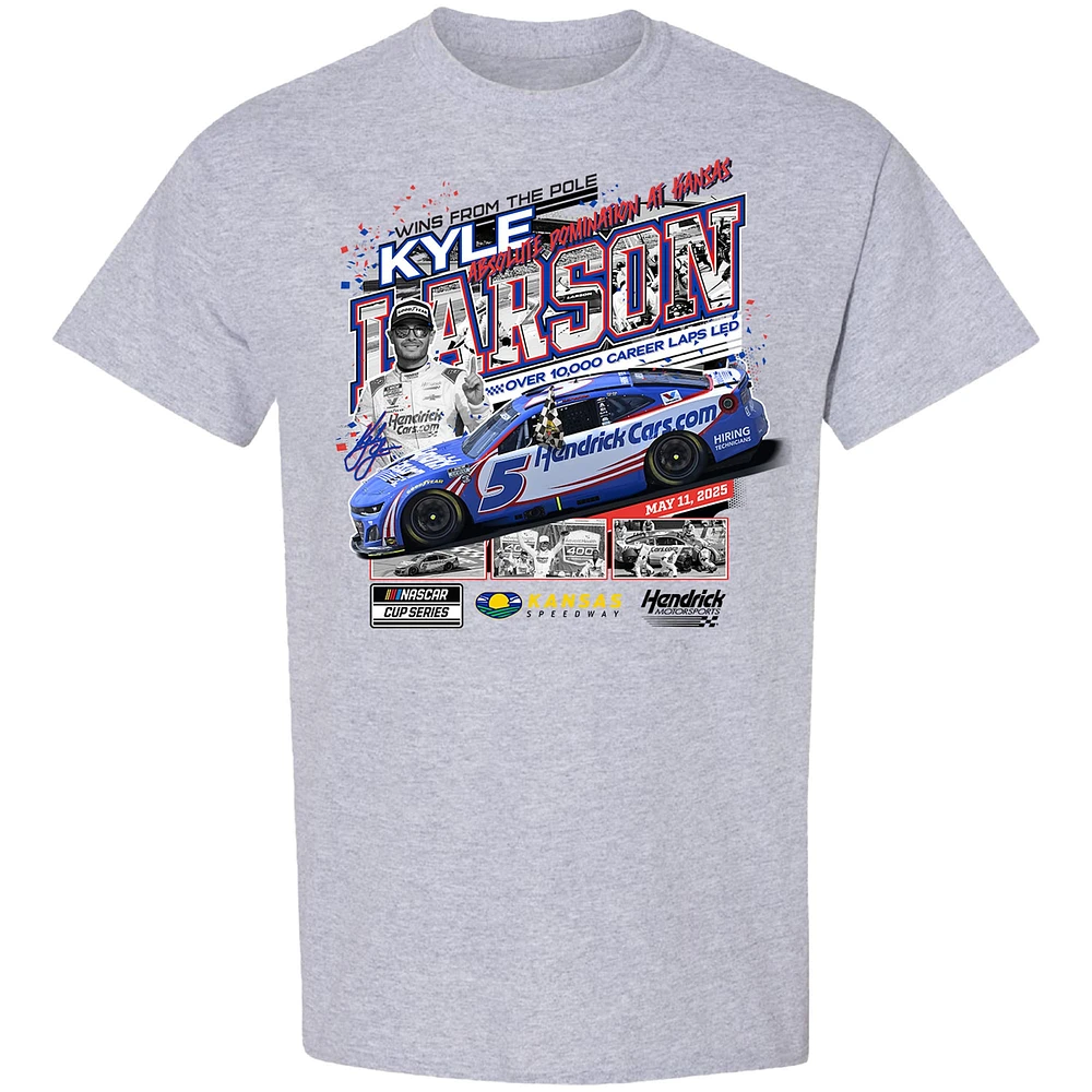 Men's Checkered Flag Sports Heather Gray Kyle Larson 2025 AdventHealth 400 Race Winner T-Shirt
