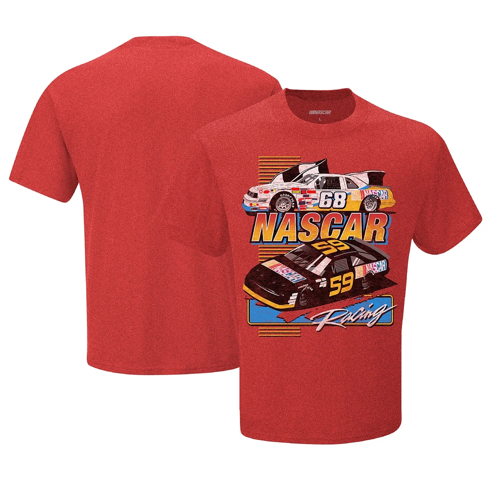 T-shirt de course NASCAR rouge chiné pour hommes, drapeau à damier