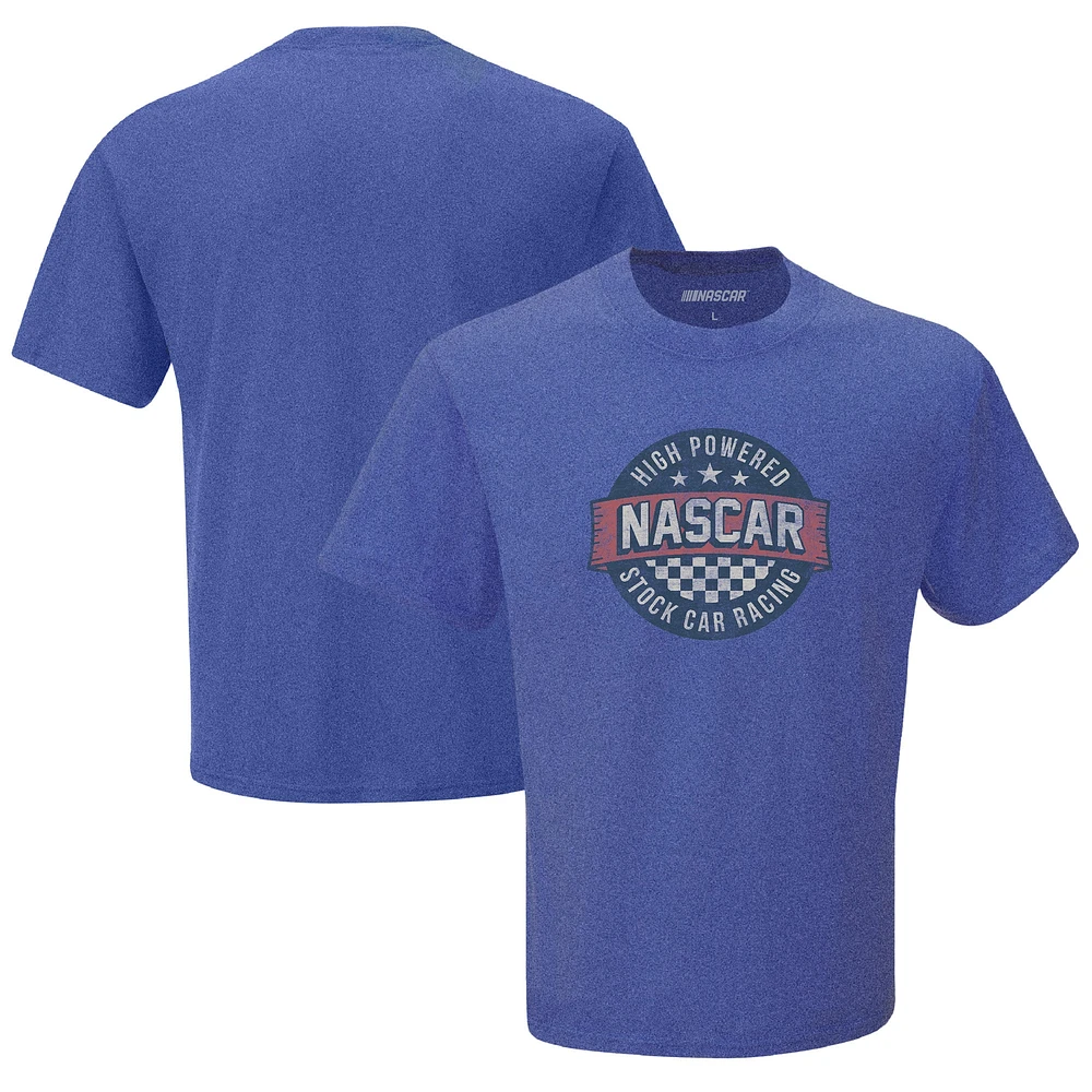 T-shirt de style vie NASCAR à damier pour homme, motif sport, chiné, royal