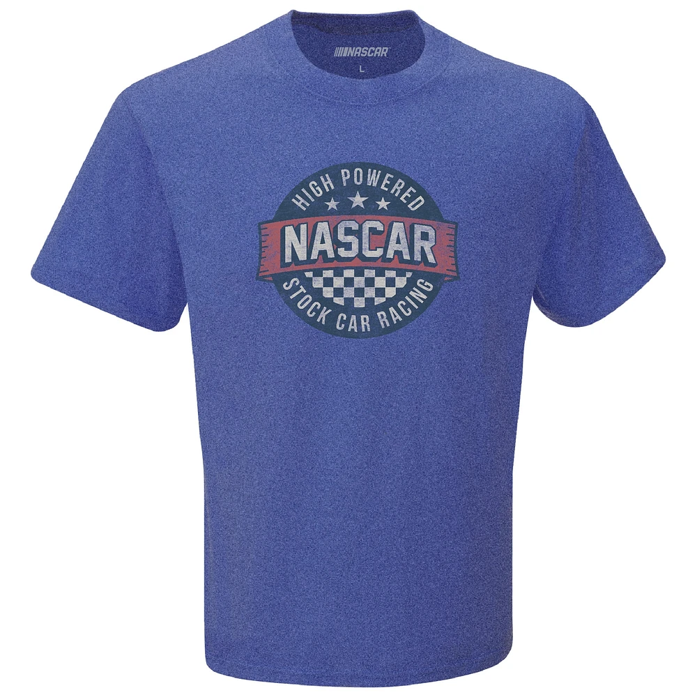 T-shirt de style vie NASCAR à damier pour homme, motif sport, chiné, royal