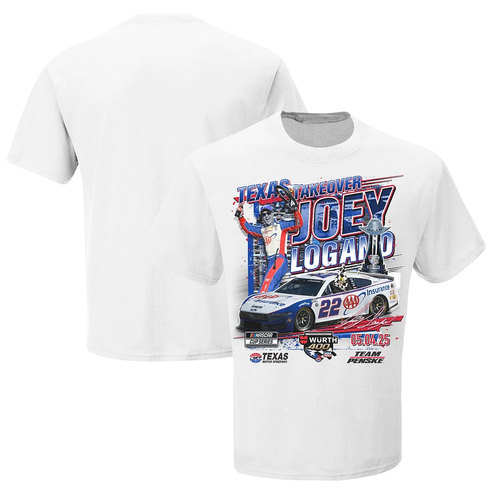 Men's Checkered Flag Sports White Joey Logano 2025 Wurth 400 Race Winner T-Shirt