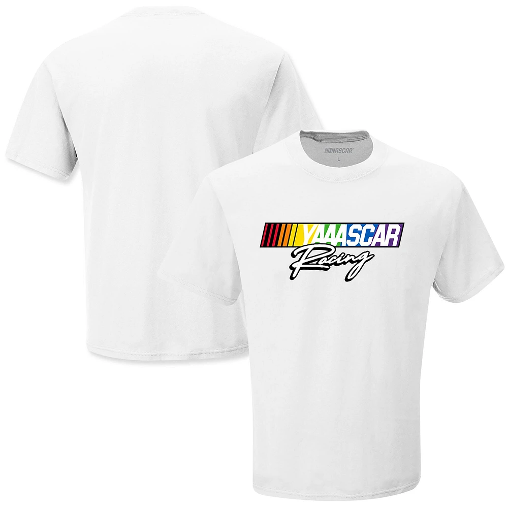 T-shirt de course NASCAR blanc pour homme avec drapeau à damier