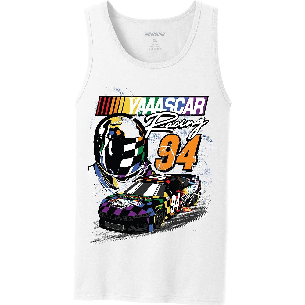 Débardeur blanc NASCAR YAAASCAR Pride Sports à damier pour hommes