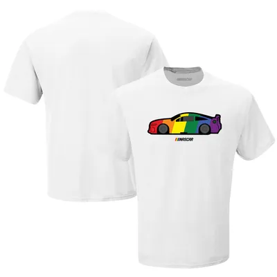 NASCAR Checkered Flag Rainbow Car T-Shirt - White