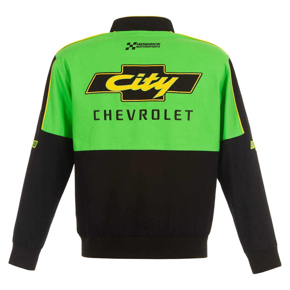 Men's JH Design Black/Green NASCAR City Chevrolet Legend Full-Snap Twill Uniform Jacket