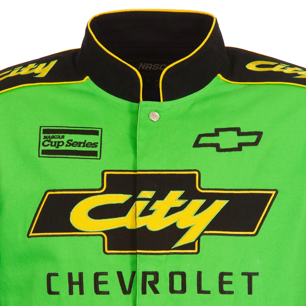 Men's JH Design Black/Green NASCAR City Chevrolet Legend Full-Snap Twill Uniform Jacket