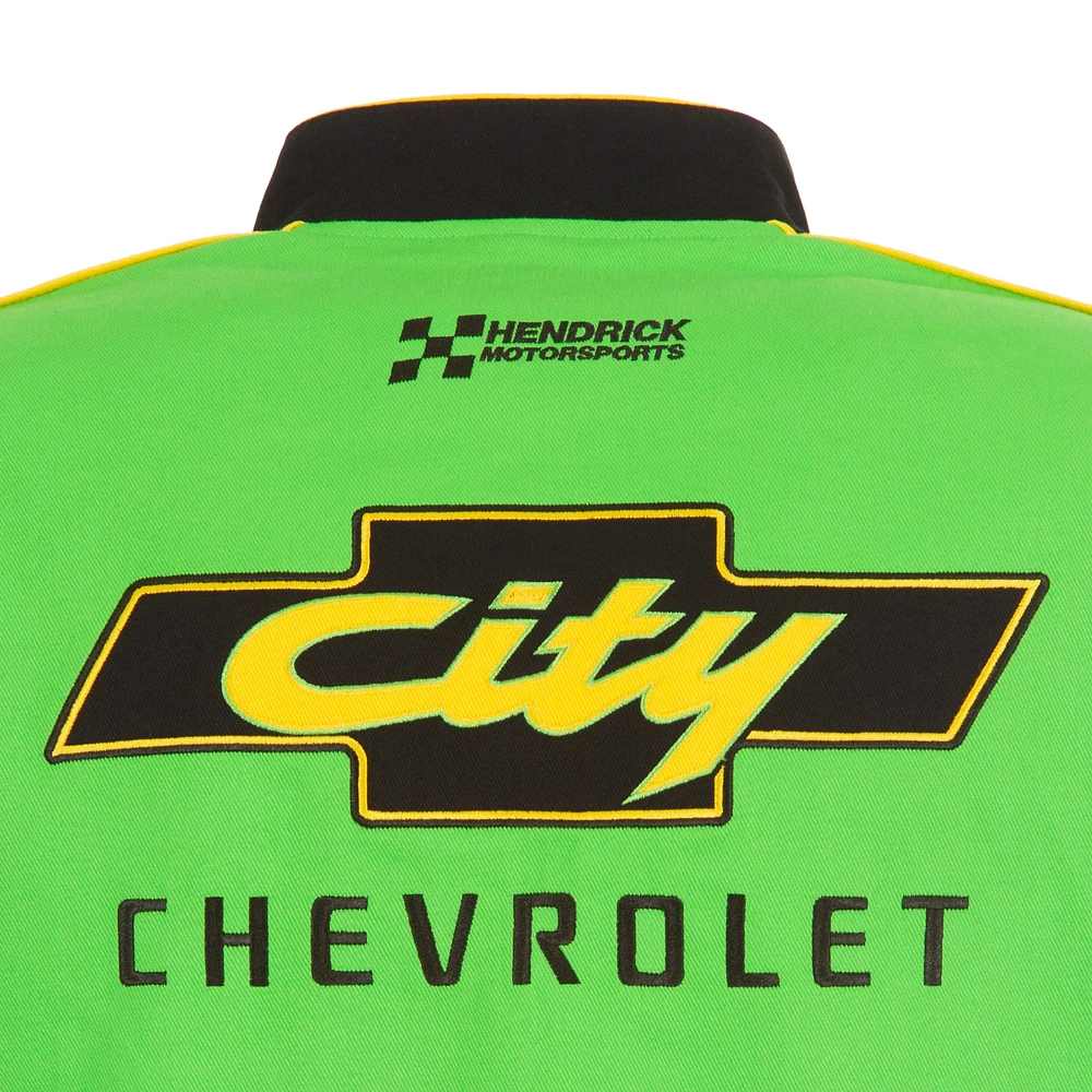 Men's JH Design Black/Green NASCAR City Chevrolet Legend Full-Snap Twill Uniform Jacket