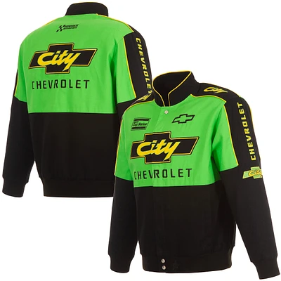 Veste d'uniforme en sergé à boutons-pression JH Design pour hommes, noir/vert NASCAR City Chevrolet Legend