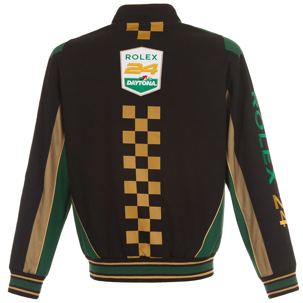 Veste en sergé à boutons-pression pour homme Rolex 24 Daytona de JH Design noir/vert