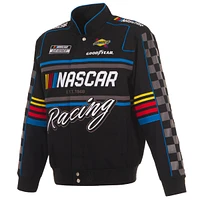 Veste d'uniforme NASCAR noire JH Design pour homme en sergé à boutons-pression