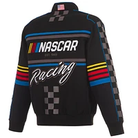 Veste d'uniforme NASCAR noire JH Design pour homme en sergé à boutons-pression