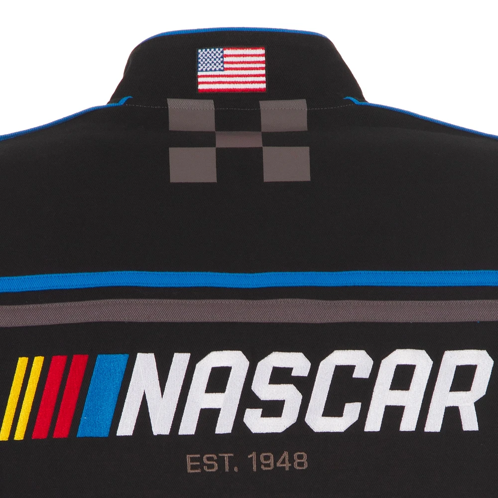 Veste d'uniforme NASCAR noire JH Design pour homme en sergé à boutons-pression