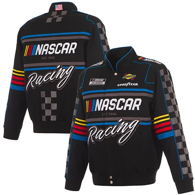 Veste d'uniforme NASCAR noire JH Design pour homme en sergé à boutons-pression