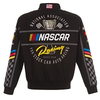 Veste noire à bouton-pression pour uniforme de pilote en sergé NASCAR JH Design hommes