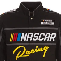 Veste noire à bouton-pression pour uniforme de pilote en sergé NASCAR JH Design hommes