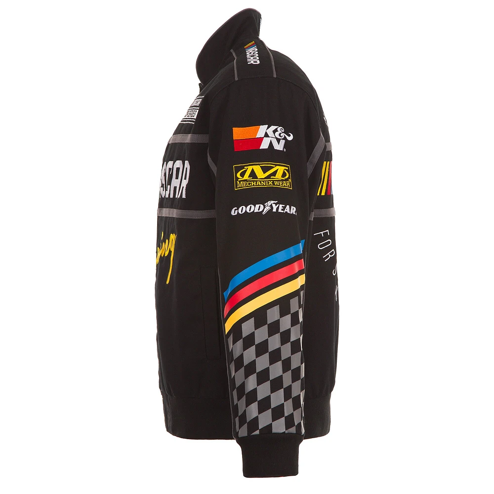 Veste noire à bouton-pression pour uniforme de pilote en sergé NASCAR JH Design hommes