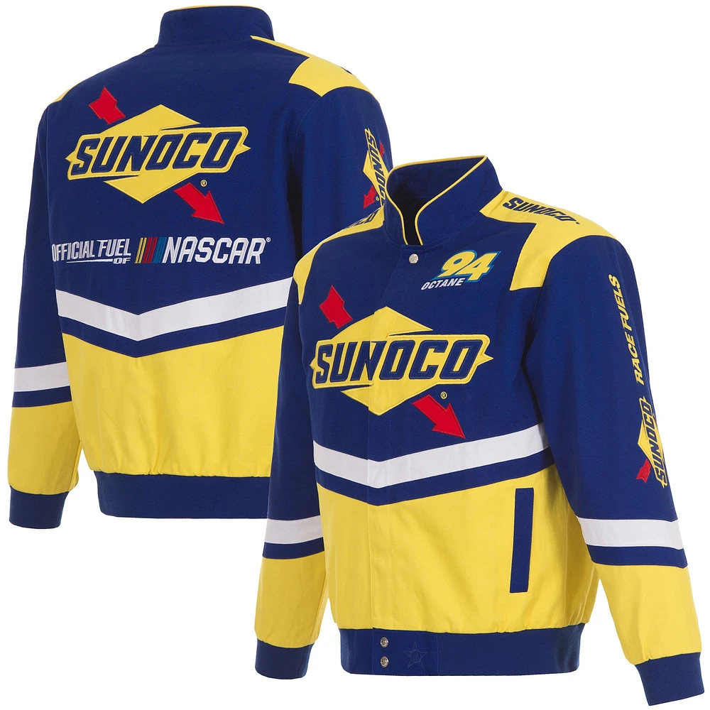 Veste d'uniforme en sergé à boutons-pression JH Design Royal/Jaune NASCAR Sunoco pour hommes