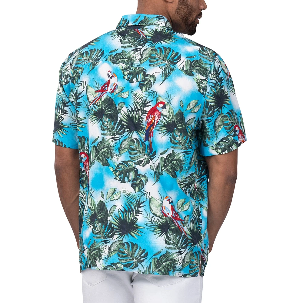 Chemise boutonnée Margaritaville bleu clair NASCAR Jungle Parrot Party pour hommes