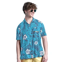 Men's Margaritaville NASCAR Blue Palm Shade Full-Button Shirt
