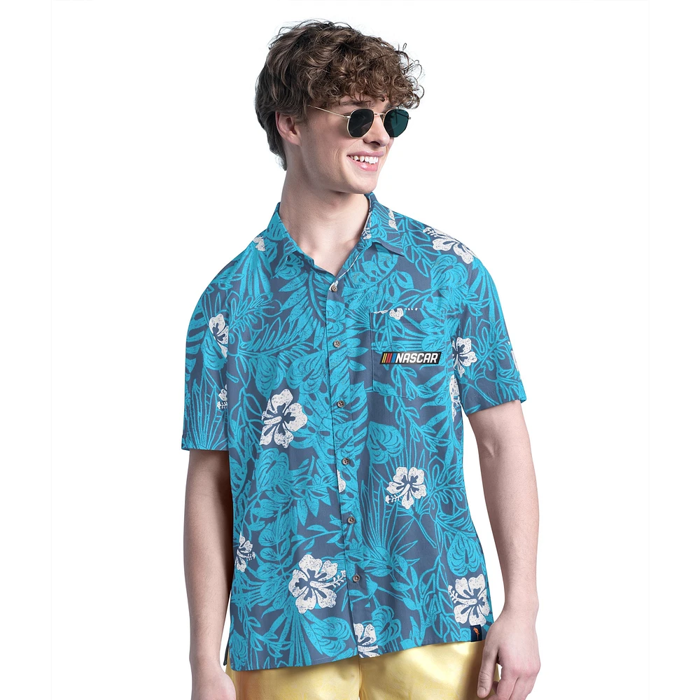 Men's Margaritaville NASCAR Blue Palm Shade Full-Button Shirt