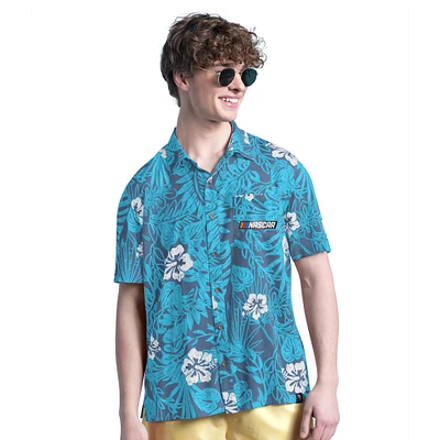Men's Margaritaville NASCAR Blue Palm Shade Full-Button Shirt