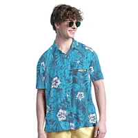 Men's Margaritaville NASCAR Blue Palm Shade Full-Button Shirt