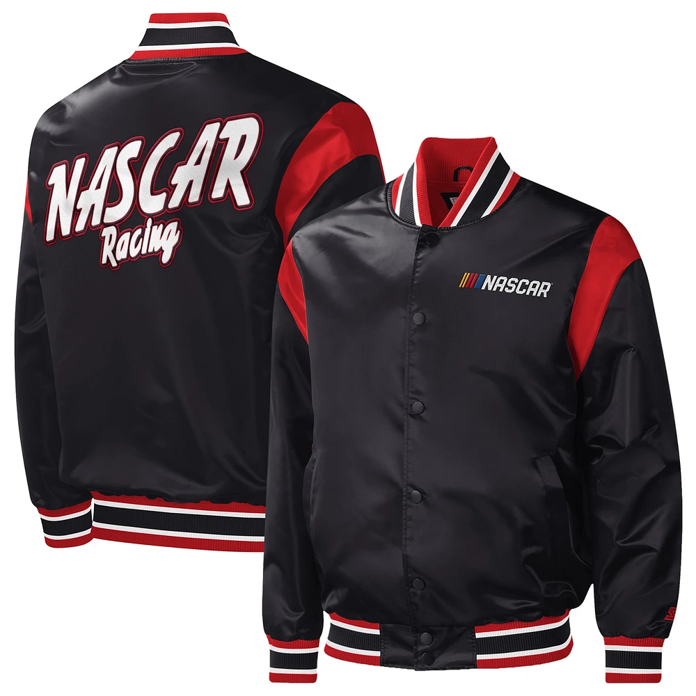 Men's Starter Black NASCAR Force Play Full-Snap Varsity Jacket