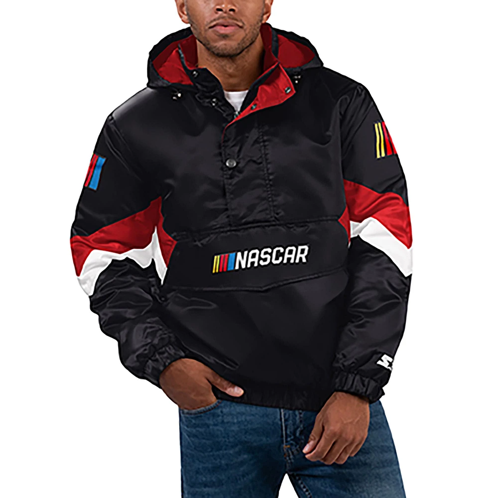 Men's Starter Black NASCAR Home Team Satin Half-Zip Hoodie Jacket